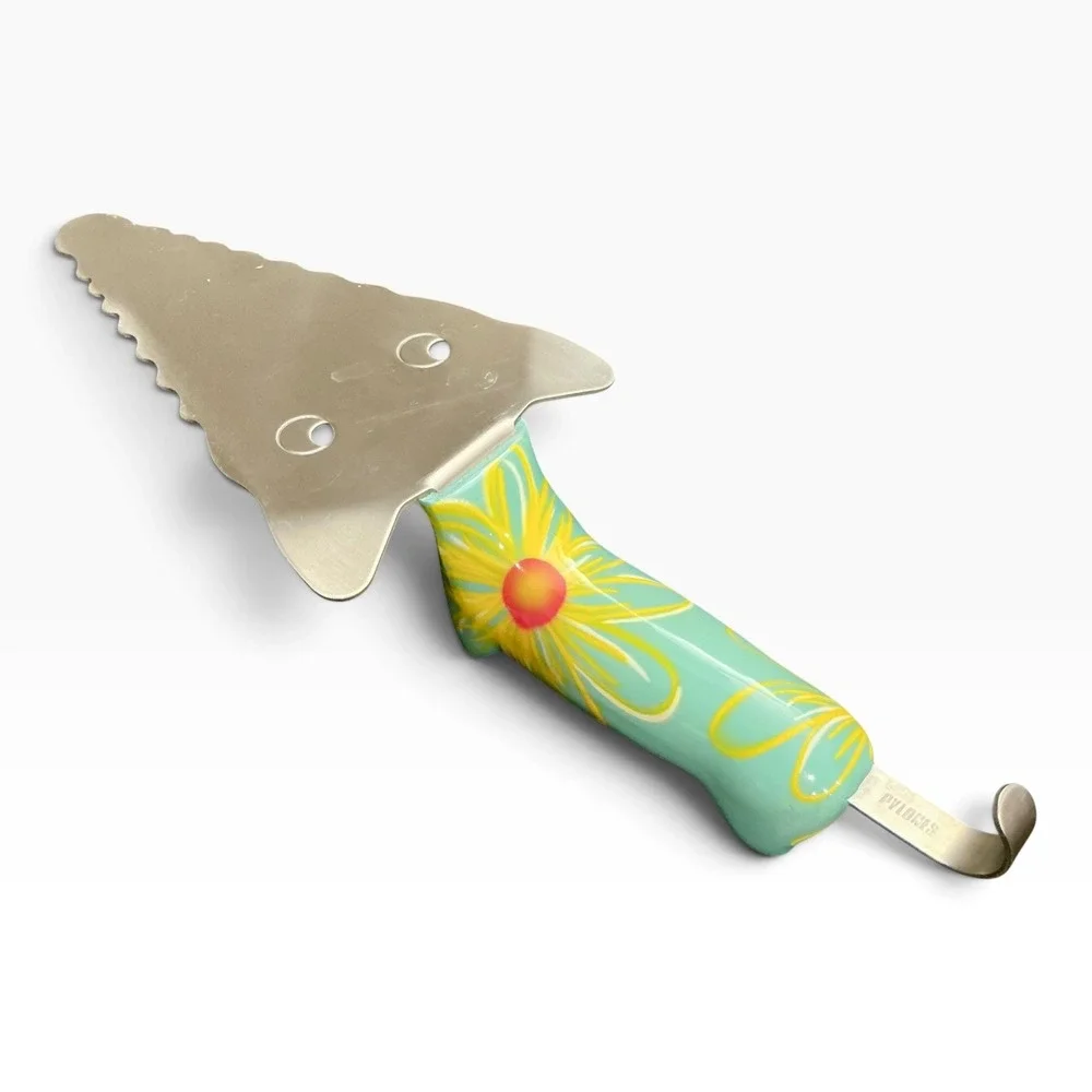 Pylones Filou Dachshund Dog Floral Cake Pie Server Teal French Whimsical Y2K